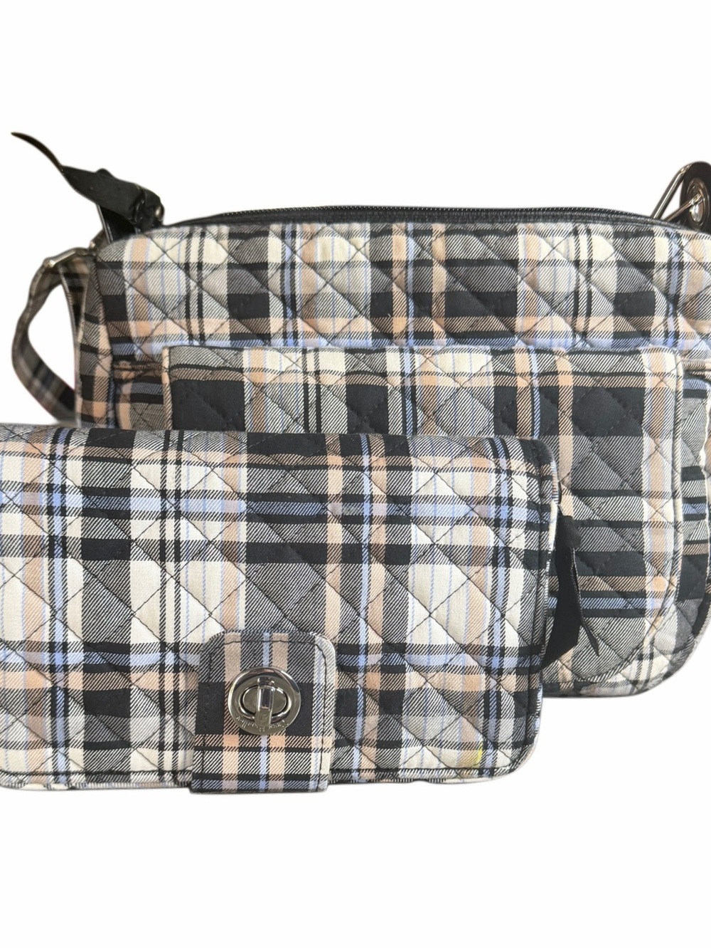 Vera Bradley Cozy Plaid Crossbody Purse & Matching Turn Lock Wallet Set Floral